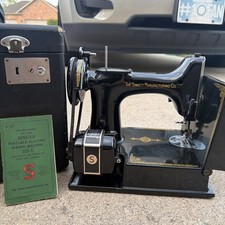Vintage Singer Featherweight 221 Sewing Machine Blue Centennial Badge 1951  picture