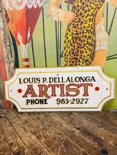 VINTAGE LOUIS P. DELLALONGA ARTIST HAND PAINTED WOOD SIGN ART PAINTER DECOR RARE picture