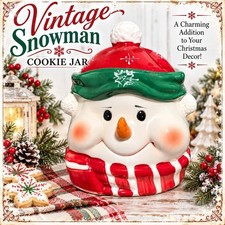 Vintage Snowman Christmas Ceramic Cookie Jar Red Green Hat Holiday Décor  ☃️ picture