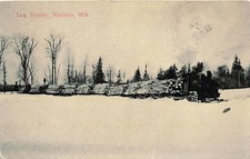 Postcard WI: Log Hauler, Wabeno, Wisconsin, Steam Train in Snow DB 1914 picture