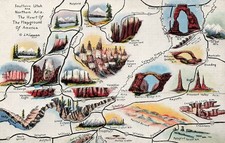 *Linen Postcard~Southern Utah & Northern AZ Map of Sights & Hwys, by Dude Larson picture