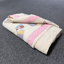 Handmade Colorful Patchwork Grandmother Fan Cottage Quilt Vintage 30s 80”x78” picture