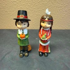 Pilgrim & Native American Figurine Pair 6 in Resin Thanksgiving Holiday Decor picture