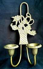 Sconce Hampton Flower Basket  Brass Candle Vintage Double Wall Mount Home Party picture