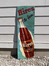Vintage Original Hires To You Root Beer Embossed Tin Metal Sign Antique Old Soda picture