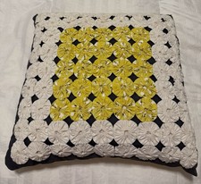 Vintage 16in Square Yo-yo Yellow And White Bee Pillow picture