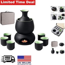 Japanese Sake Set with Warmer and 6 Sake Cups Candle Stove and Pot Gift picture