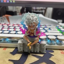 New 10cm One Monkey D Luffy Gear 5 White Hair Sitting Figure Statue Toy Gift picture