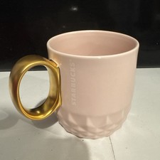 Starbucks Coffee 2013 Pink Mug Gold Handle Diamond Textured Hobnail 12 oz Cup picture