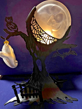 Vintage PartyLite Halloween Ghostly Tree Tea Candle Holder, Glass Moon/Ghost picture