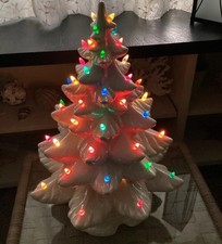 Vintage Large Opalescent White Ceramic Atlantic Mold Christmas Tree Lamp Lights  picture