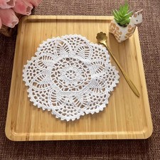 4Pcs White Vintage Hand Crochet Lace Doilies Flower Placemats Round Table Mat 8