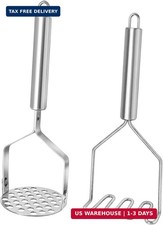 2PCS Potato Masher - Wavy & Round Plates, Stainless Steel Masher Tool for Smooth picture
