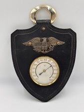 Eagle Wall Thermometer Shield Leather Brass Vintage Colonial Americana Decor picture