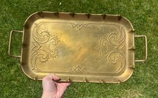 Antique Art Nouveau Joseph Sankey  Handled Brass Tray 19” picture