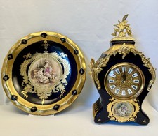 Sèvres-Style Porcelain Clock & Wall Plate Set – Cobalt Blue – New Movement Runs picture