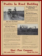 1912 Hart Parr Tractors for Road Building, Charles City NEW Metal Sign: 12x16