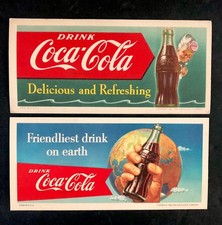 Two Vintage 1951 And 1956 Coca Cola Blotters One With Coca Cola Bottle Cap Boy picture