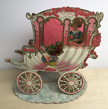Antique Victorian Die Cut Valentine Germany 3D Fold Out Girl in Carriage 7