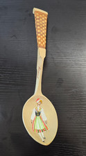 Vintage Aland Finland Wooden Souvenir Spoon Folk Costume Girl Woven Handle 10in picture