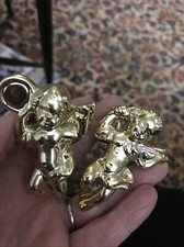 Lot of 2 Figural Christmas Cherub Angel Napkin Ring Holders Gold Tone Painted picture
