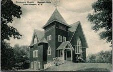 RPPC George's Mills Community Church Lake Sunapee NH Postcard 1910s picture