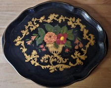Antique Black Japanned Metal Tole Tray 16¾