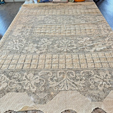 4011 - Early 1900s Hand Made Filet Lace Crochet Tablecloth Beautiful Needlework picture