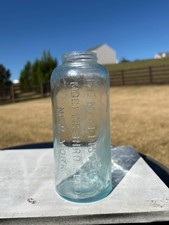 Antique F.E. McAllister's Mocking Bird Food Bottle New York Aqua Embossed picture