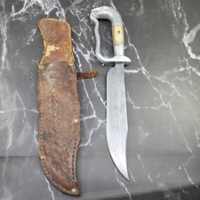 1940s Handmade Knife Snake Handle with Bone Inlay Original Leather Sheath Mexico picture