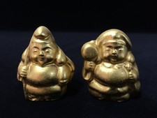 V0755 / Vintage Japanese Lucky God Ebisu Daikokuten Statue Figurine Set of 2 picture