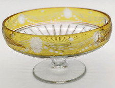 Etched Yellow Glass Pedestal Compote Bowl picture