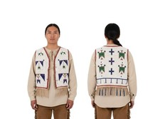 Old American Sioux Powwow Vest White Tribal Beadwork Fringe Beaded Detail NBV117 picture