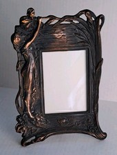 Vintage Art Nouveau Copper Clad Photo Table Frame 4x6 Maiden Woman Iris Flowers picture