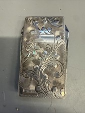 9/2 Vintage Sterling Engraved Money Clip pocket Knife Japan No Monogram Cowboy picture