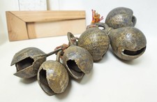 Lot of 6 Antique Brass Animals Cow Bell Original Old Hand Crafted Engraved picture