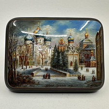 Fedoskino Russian Lacquer Box Hand Painted Trinity Lavra St Sergius Signed 2006 picture