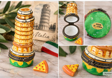 Leaning Tower of Pisa Italy Porcelain Hinged Trinket Box Mini Pizza Slice Inside picture