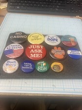 12 Used Vintage Mixed Themes Round Pinbacks/Pins. Some US Made. Nice LOOK- DEAL picture