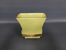 Vintage 1940's McCoy Footed Speckled Green / Gold Trim Planter Vase 5