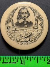 Vintage 1909 Discovery of Lake Champlain Pinback Pin picture