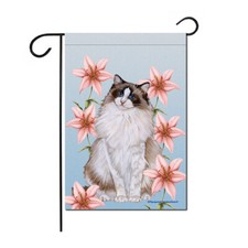Cat Ragdoll with Pink Lilies Garden Flag Double Sided 12
