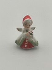 Vintage Napco Ware Miniature Angel w/ Candy Cane Gold Wings Bone China   2