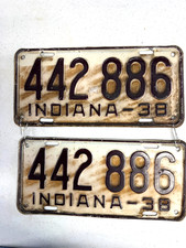 1938 Indiana license plate tag PAIR Set 442886 original paint picture