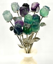 Wholesale Lot 12 Pcs Fluorite Rose With Rhodium Metal Stem Natural Crystal picture