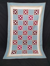 Vintage Handmade Quilt Blue Red Quilted needlework Patchwork Geometric  picture