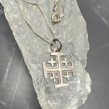VTG 925 Sterling Silver Christianity Jerusalem Cross Pendant Necklace 16'' picture