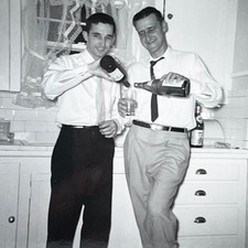 1960s Two Handsome Men Pouring Drinks Party Gay Interest Vintage Snapshot Photo picture