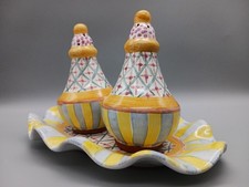 Vintage Mackenzie Childs Pastel Salt and Pepper Shakers and Underplate - 1998  picture