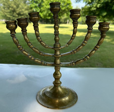 Vintage Menorah 7 Arm 10” Rotating Swing Arms Heavy Solid Brass Candelabra picture
